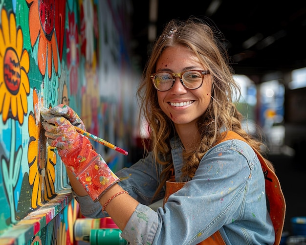 Free photo community members painting a mural together