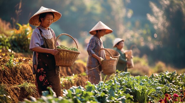 Community of people working together in agriculture to grow food