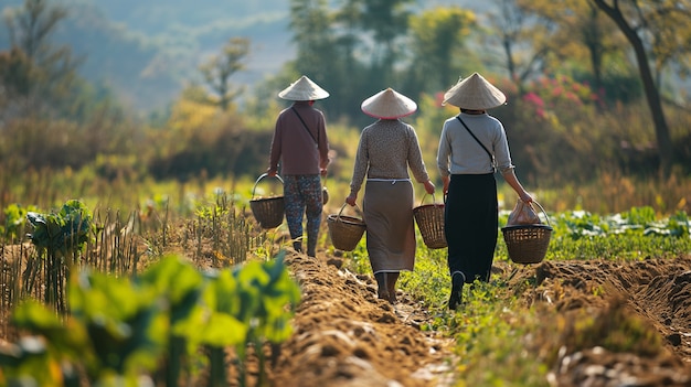 Community of people working together in agriculture to grow food