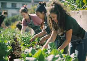 Free photo community of people working together in agriculture to grow food