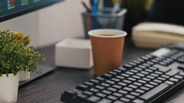 Free photo company files and coffee on table in accounting office close up