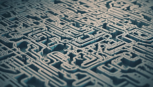 Complex circuit board maze a technological puzzle solution generated by AI