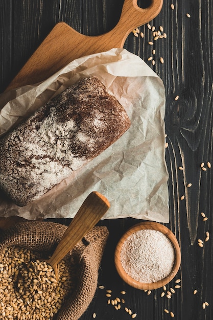 Free photo composed baked bread on board