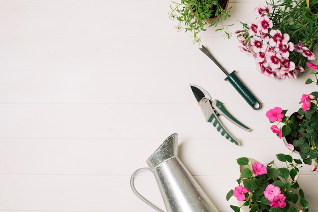 Composed watering pot with flowers