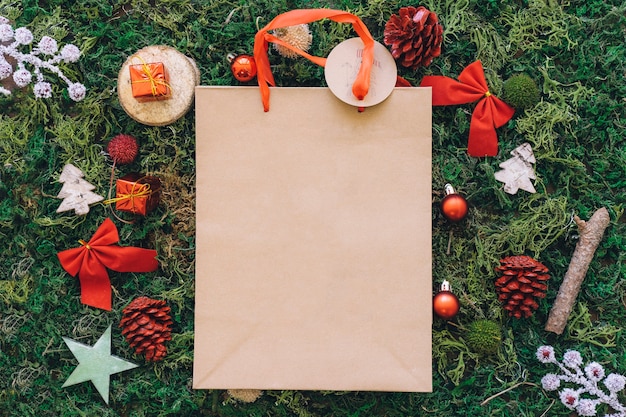 Composition for christmas with paper bag