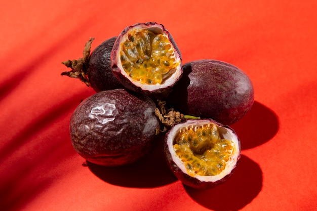 Composition of delicious exotic passion fruit