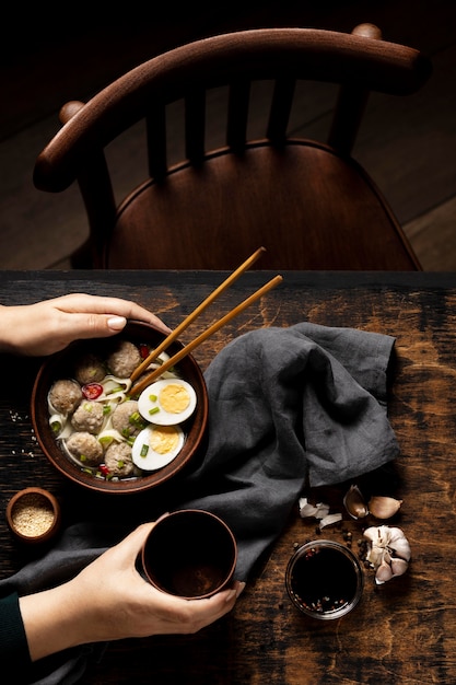 Free photo composition of delicious indonesian bakso