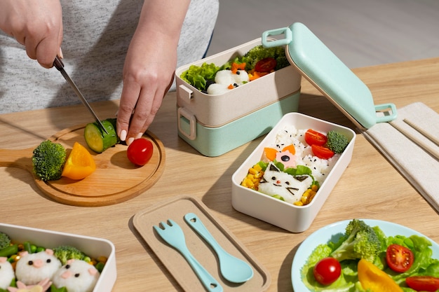 Free photo composition of delicious japanese bento box