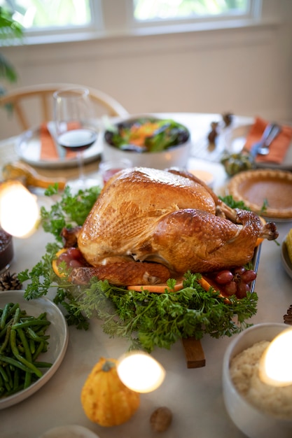 Free photo composition of delicious thanksgiving day dinner