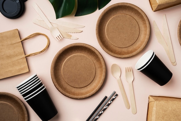 Composition of different eco friendly tableware