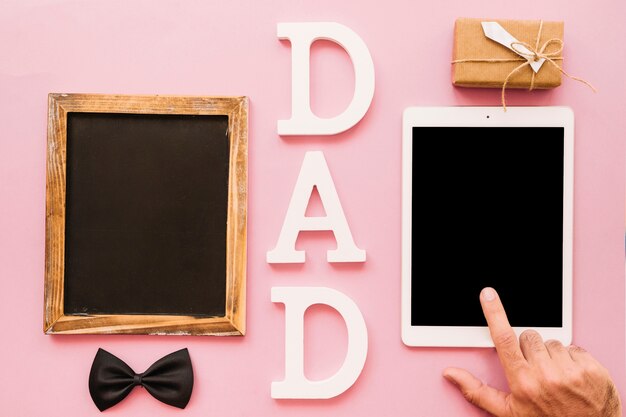 Composition for fathers day with slate and tablet