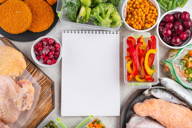 Composition of frozen food on the table