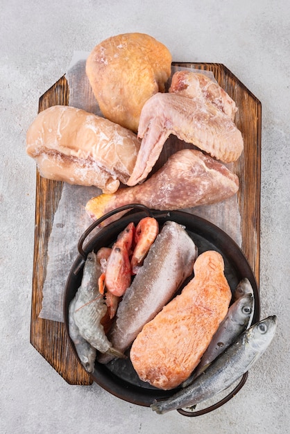 Composition of frozen food on the table