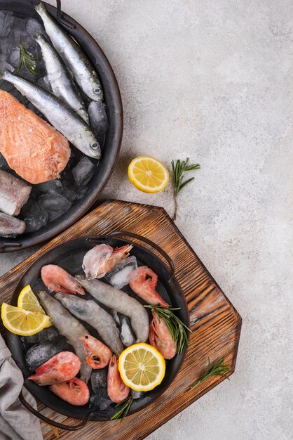 Composition of frozen sea food on the table