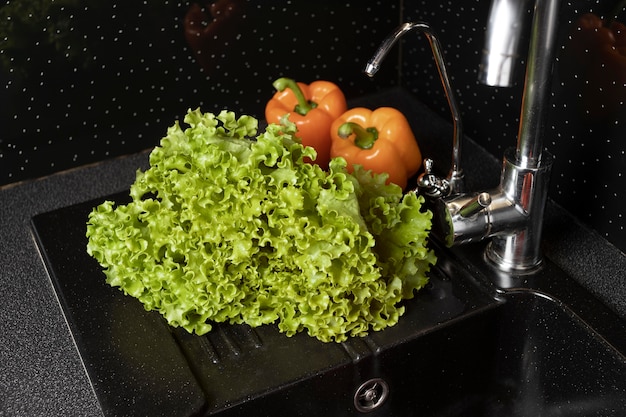 Free Photo composition of healthy food being washed