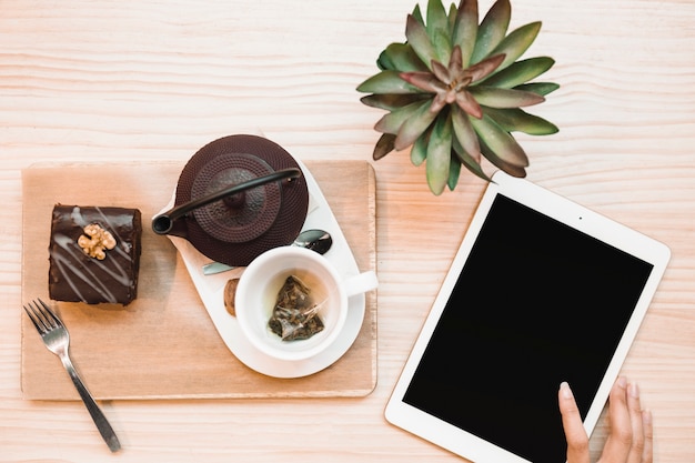 Composition of tablet and tea set 