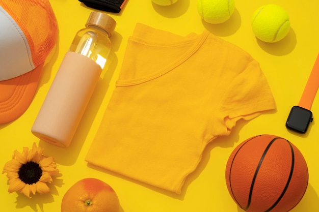 Free photo composition with neatly organized and arranged sport items