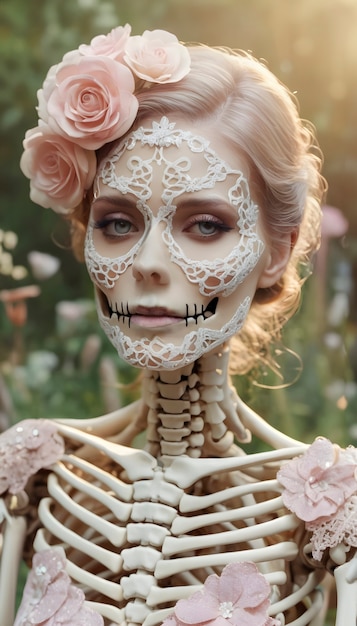 Free photo composition with portrait of female skeleton