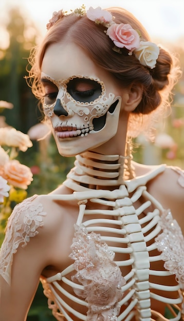 Free photo composition with portrait of female skeleton