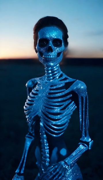 Free photo composition with portrait of female skeleton