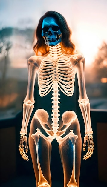 Composition with portrait of female skeleton