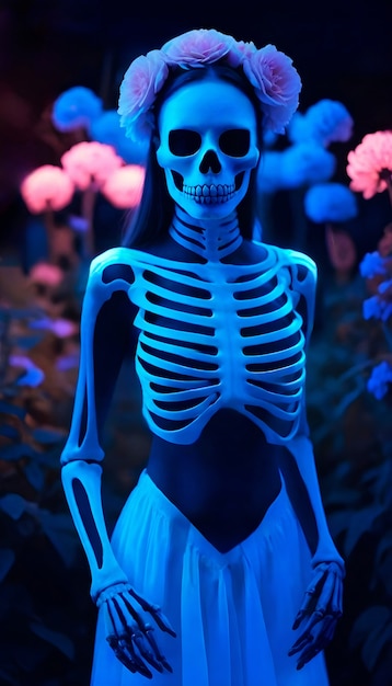 Free photo composition with portrait of female skeleton