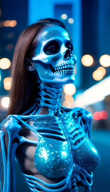 Free photo composition with portrait of female skeleton