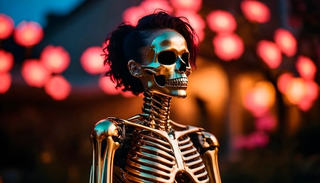 Free photo composition with portrait of female skeleton