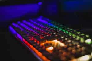 Free photo computer keyboard with colorful led lights