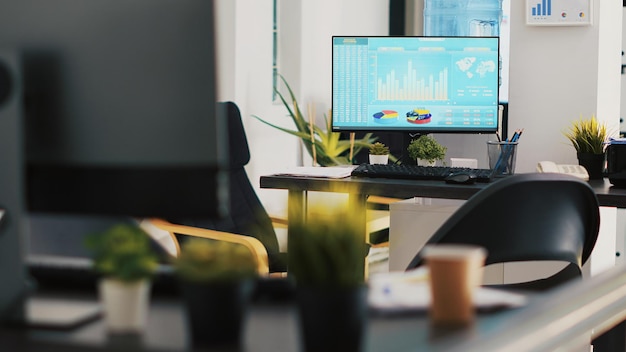 Free Photo computer screen in business office shows stock exchange values changing