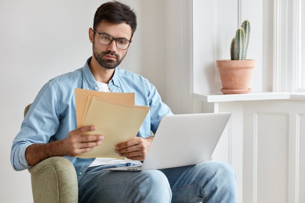 concentrated manager working at home