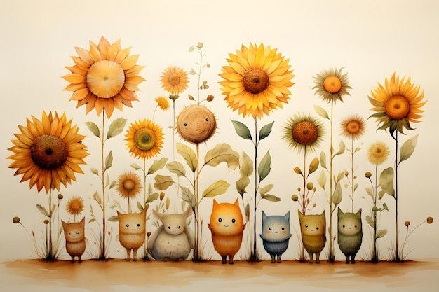 Free photo concept art sunflowers field illustration