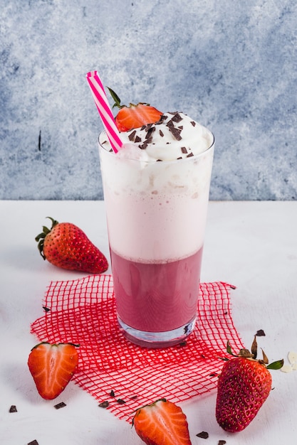 Concept of delicious strawberry smoothie