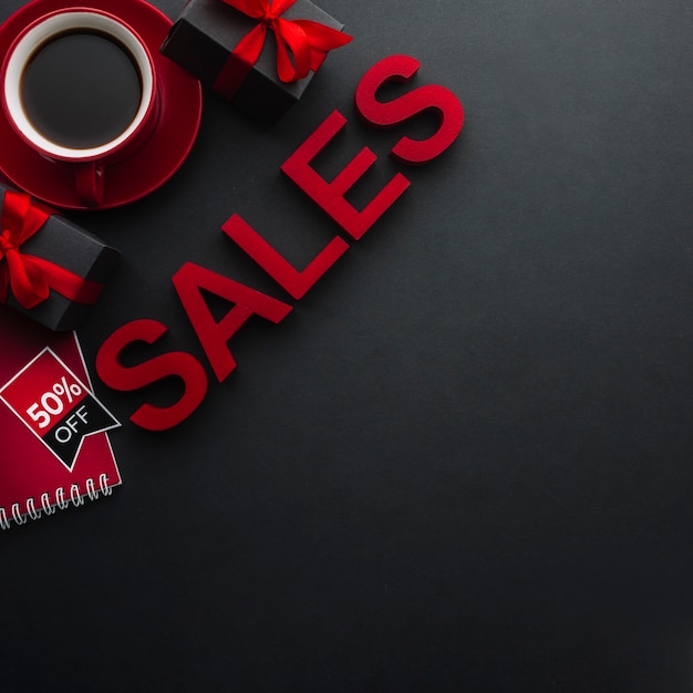 Free photo concept of sales with coffee and copy space