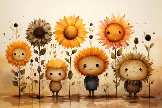 Free photo concept sunflower character illustration