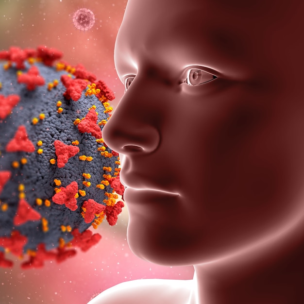 Free photo concept with male figure and covid 19 virus cells