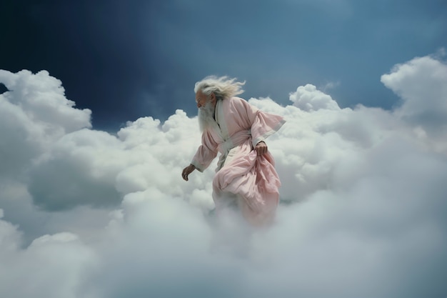 Free Photo conceptual scene with people in the sky surrounded by clouds with  dreamy feeling