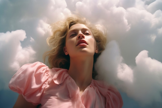 Free photo conceptual scene with people in the sky surrounded by clouds with  dreamy feeling