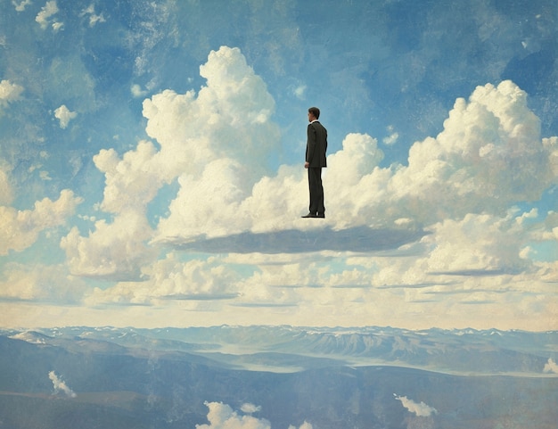 Free Photo conceptual scene with people walking through the clouds