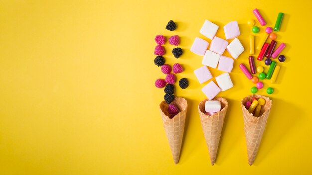 Cones with sweets