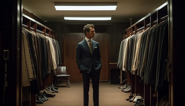 The confident businessman stands in luxury boutique generated by AI