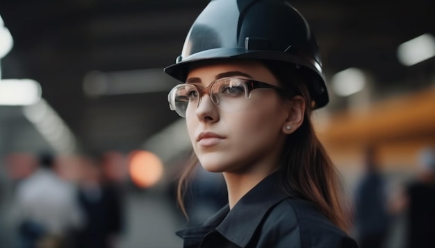 Confident businesswoman in hardhat expertise in engineering generated by AI