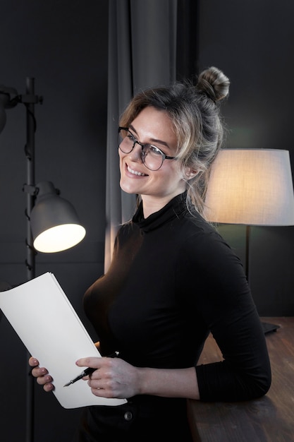 Confident businesswoman looking away