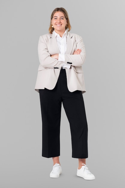 Free photo confident european businesswoman full body portrait for jobs and career campaign