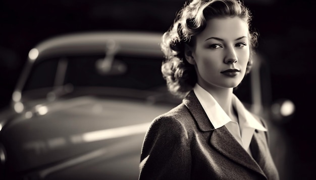 A confident young woman in an elegant suit standing outdoors generated by AI