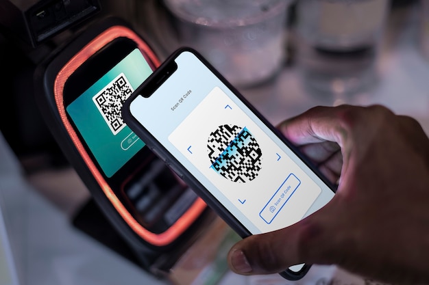 Free Photo contactless and cashless payment through qr code and mobile banking