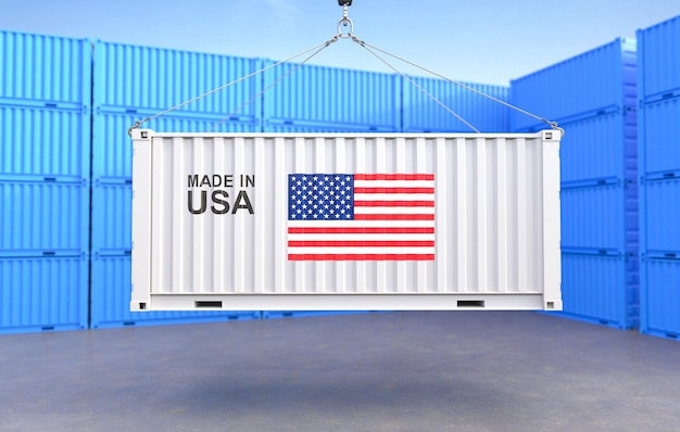 Container hanging with American flag