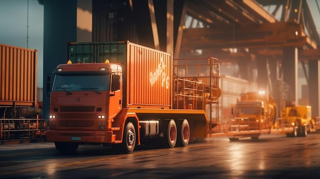 Free Photo container truck in ship port ai generated image