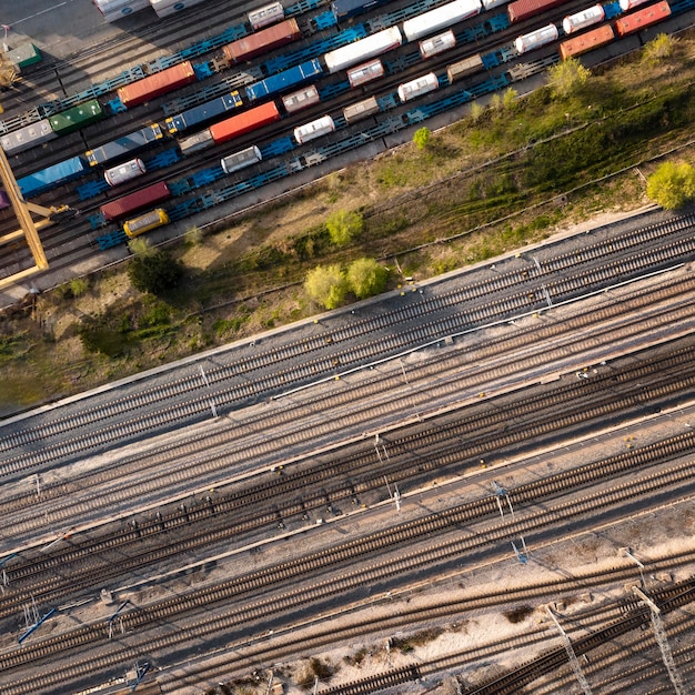 Containers and railways top view