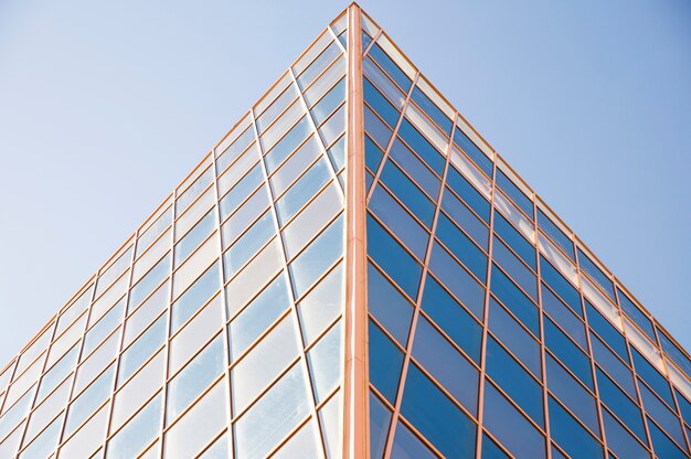 Contemporary building exterior against blue sky in the daylight